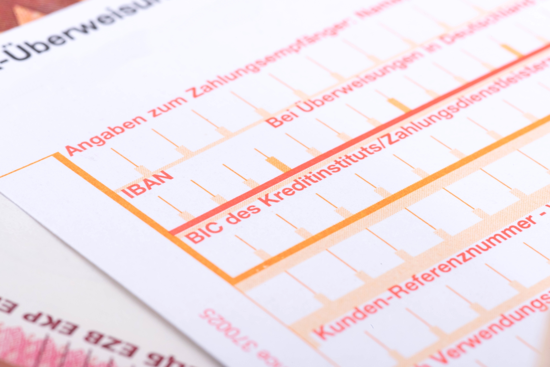 Close-up of a SEPA transfer slip