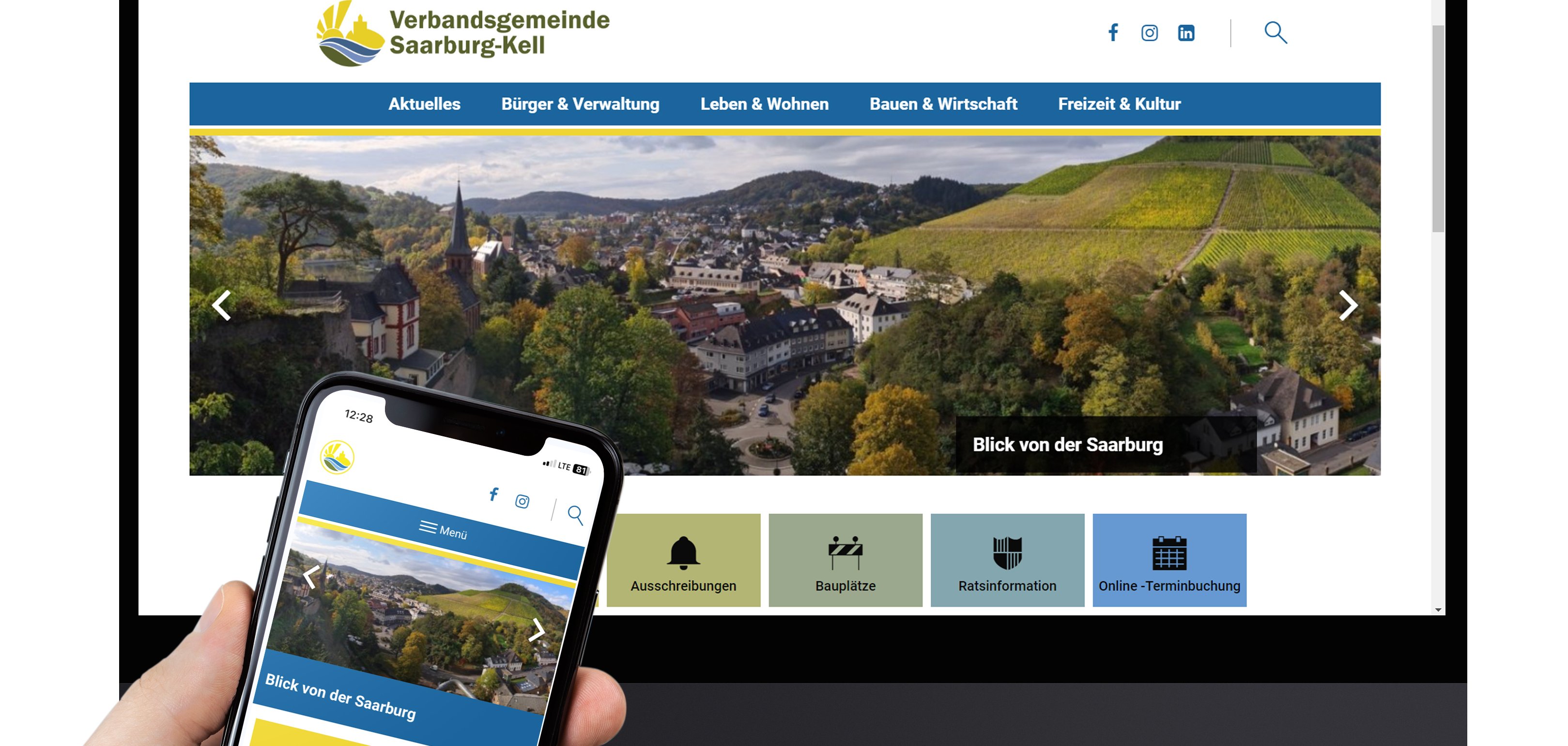 Visuelle Darstellung der neuen Homepage auf einem Bildschirm und einem Smartphone