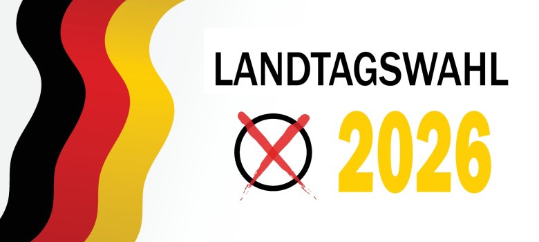Deutschlandfahne mit Schriftzug "Bundestagswahl 2025"